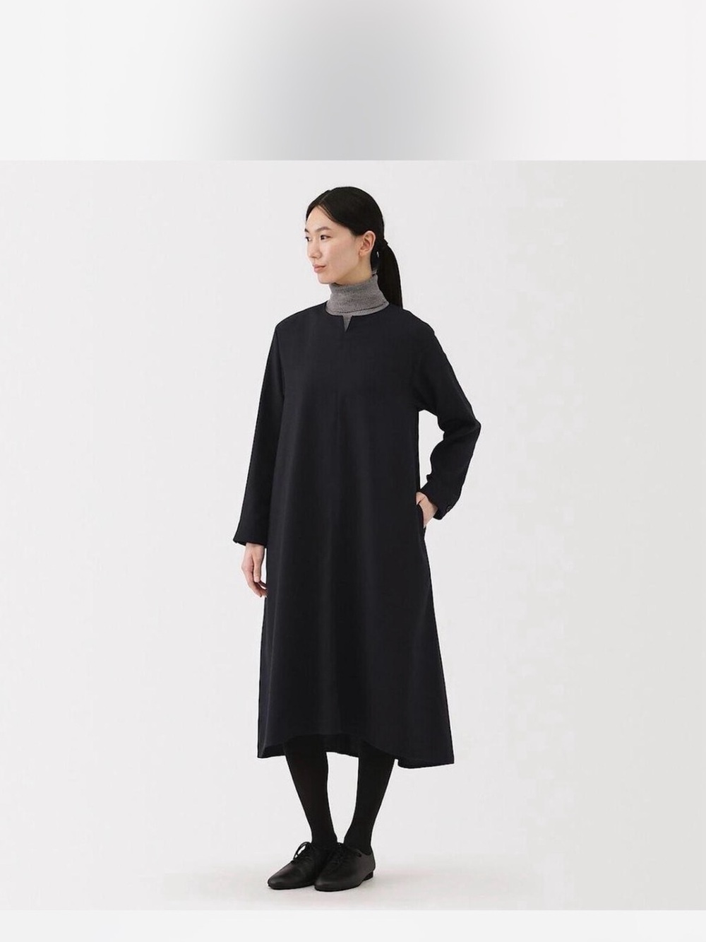 Muji Brushed Wool Blend Dress (navy blue)